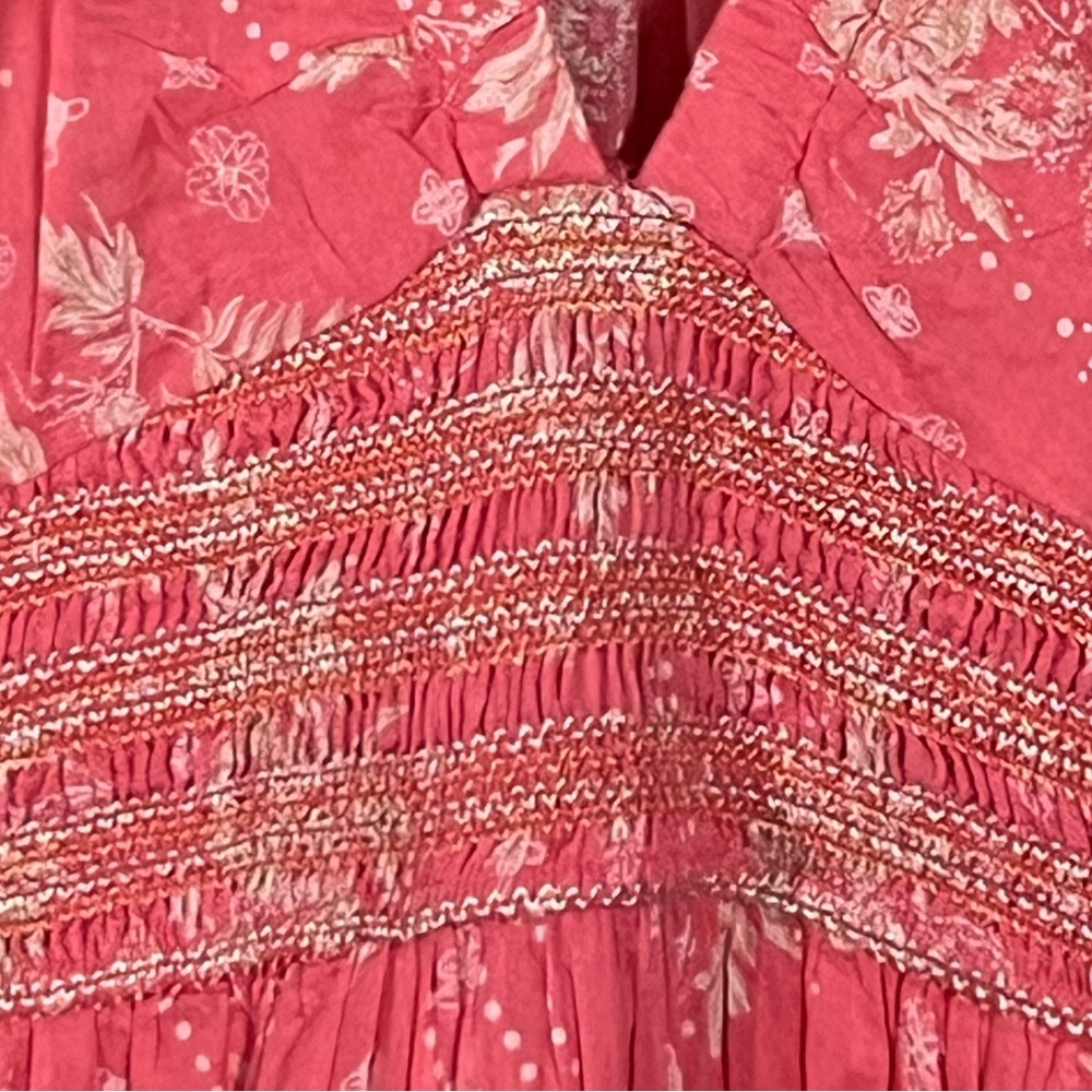🌿 Free People Golden Hour Maxi Dress Coral Pink Boho Smocked XL NWT - Picture 5 of 7